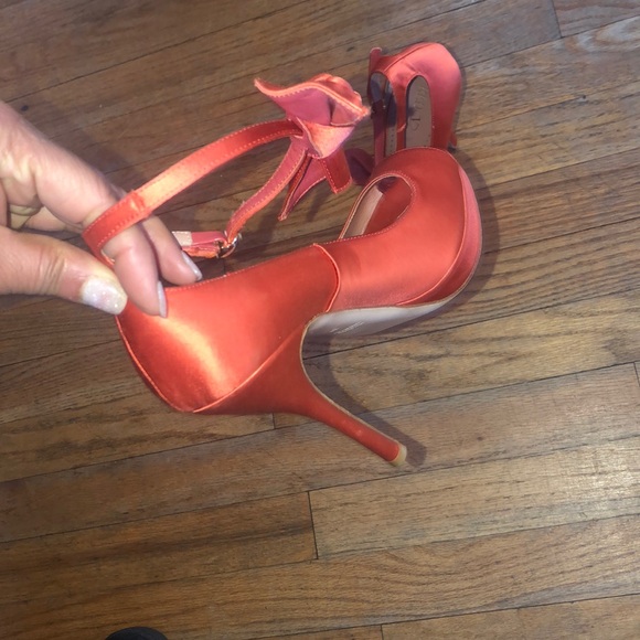 RED Valentino Orange Satin Open Toe Pumps size 7 - Picture 5 of 12